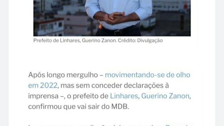 Guerino Zanon afirma que pode deixar o MDB de acordo com a publicação DE A GAZETA